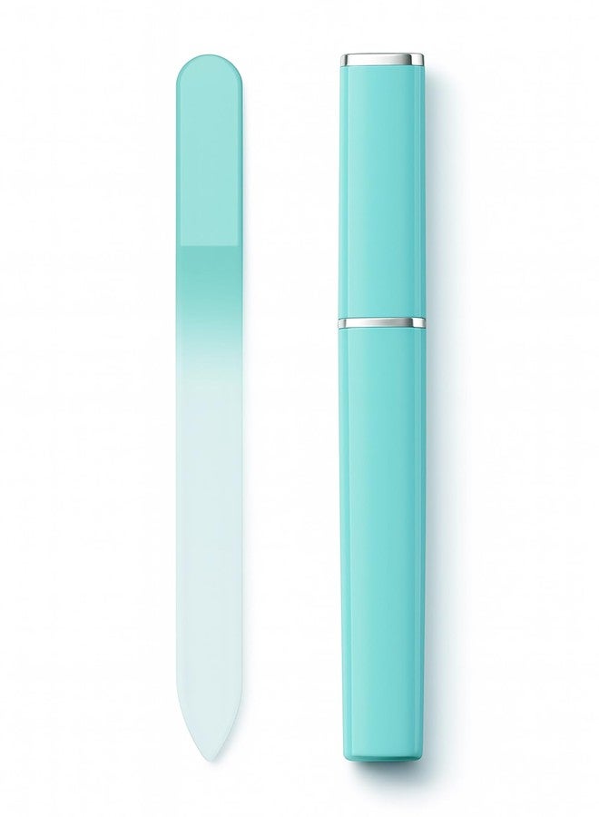 HomTop Glass Nail File with Case, 1 Pack Crystal Fingernail File for Natural Nails – Double-Sided Etched Czech Glass Nail Filer, Gentle Nail Care, Portable Manicure Tool for Women & Men (Green) - Image 1